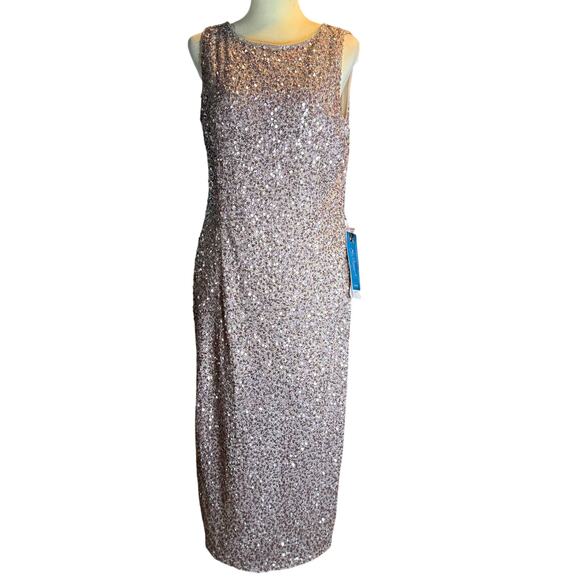 Mac Duggal Rose Gold Fully Sequined Sheath Cocktail Dress, Size 14, NWT - Picture 2 of 13